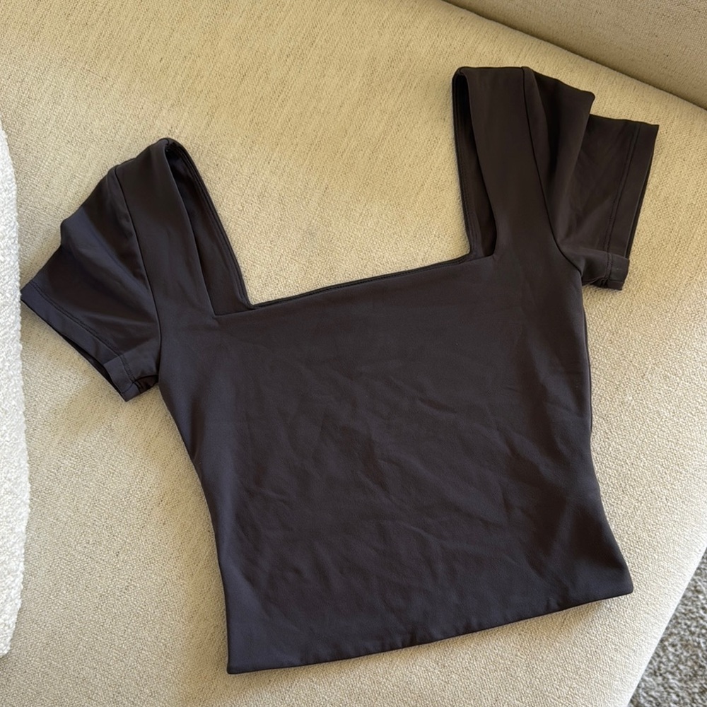 Aritzia Blue and White Fitted Crop Blouse